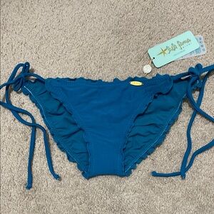 Luli Fama Cosita Buena Wavey Full Ruched Tie Side Bikini Bottom Size XS